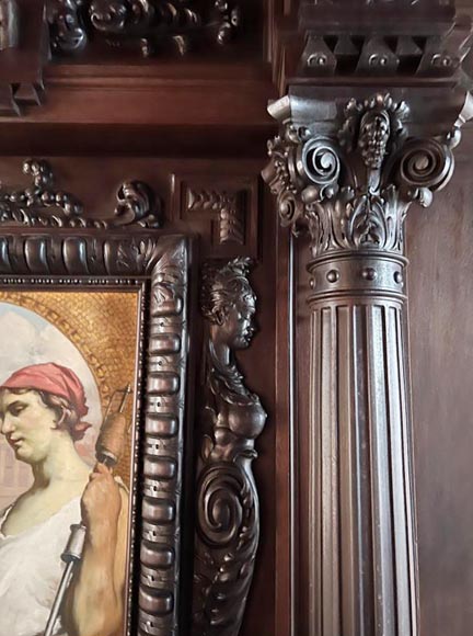 Boiserie de soubassement de style neo Renaissance ornée de lions Boiserie de soubassement de style neo Renaissance ornée de lions-11