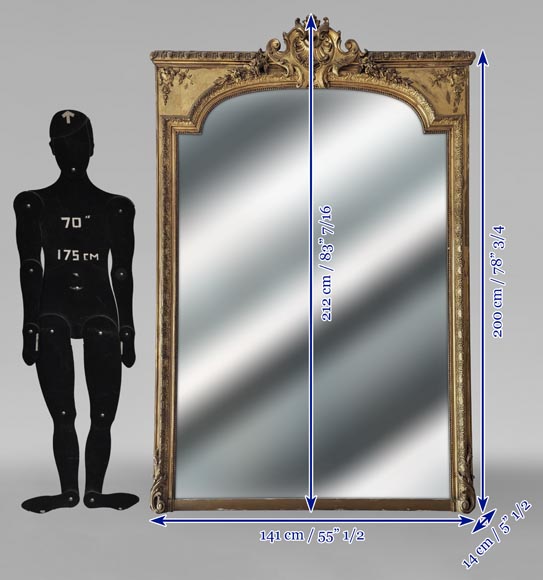 Trumeau doré de style Régence décoré d'une coquille de cuir découpé Trumeau doré de style Régence décoré d'une coquille de cuir découpé-7