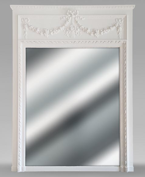 Trumeau de style Louis XVI au panier fleuri et guirlande de fleurs Trumeau de style Louis XVI au panier fleuri et guirlande de fleurs-0