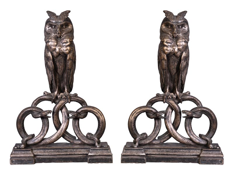 E. CLAVIER, Barre de chenet aux hiboux grands-ducs, Exposition Universelle de 1867 E. CLAVIER, Barre de chenet aux hiboux grands-ducs, Exposition Universelle de 1867-1