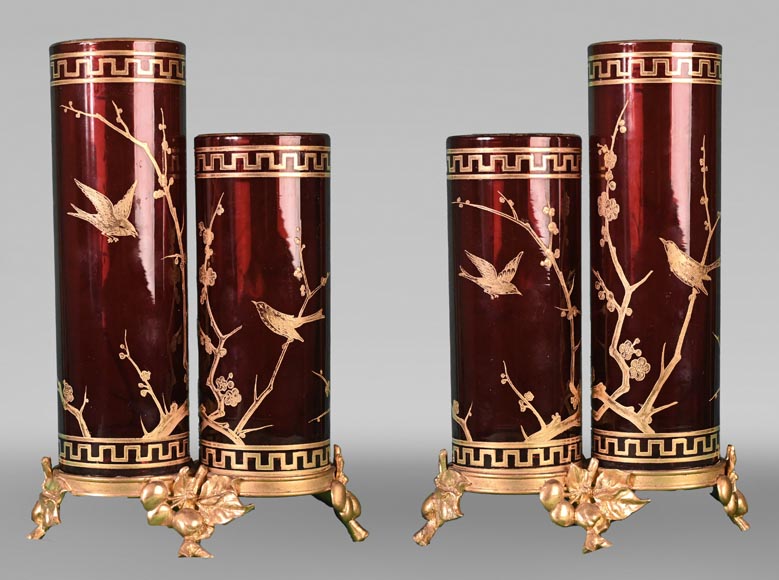 BACCARAT, paire de doubles vases au décor japonisant, vers 1880 BACCARAT, paire de doubles vases au décor japonisant, vers 1880-0