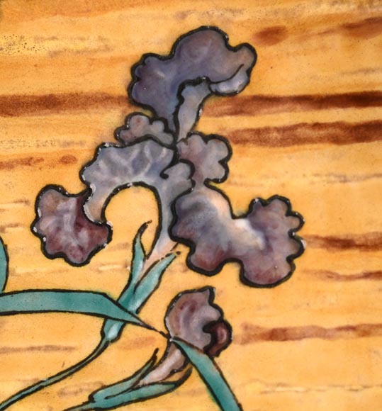 Edmond LACHENAL (peintre), Théodore DECK (céramiste), Plat aux deux colverts nageant parmi les iris au soleil couchant, vers 1880 Edmond LACHENAL (peintre), Théodore DECK (céramiste), Plat aux deux colverts nageant parmi les iris au soleil couchant, vers 1880-6