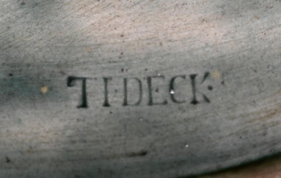 Edmond LACHENAL (peintre), Théodore DECK (céramiste), Plat aux deux colverts nageant parmi les iris au soleil couchant, vers 1880 Edmond LACHENAL (peintre), Théodore DECK (céramiste), Plat aux deux colverts nageant parmi les iris au soleil couchant, vers 1880-9