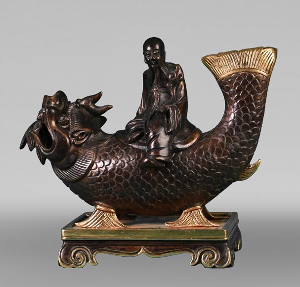 Ferdinand DUVINAGE (attribué à), Ensemble japonisant composé d'un encrier et d'une paire de bougeoirs, vers 1867-1874 Ferdinand DUVINAGE (attribué à), Ensemble japonisant composé d'un encrier et d'une paire de bougeoirs, vers 1867-1874-1