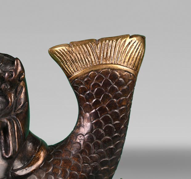 Ferdinand DUVINAGE (attribué à), Ensemble japonisant composé d'un encrier et d'une paire de bougeoirs, vers 1867-1874 Ferdinand DUVINAGE (attribué à), Ensemble japonisant composé d'un encrier et d'une paire de bougeoirs, vers 1867-1874-3