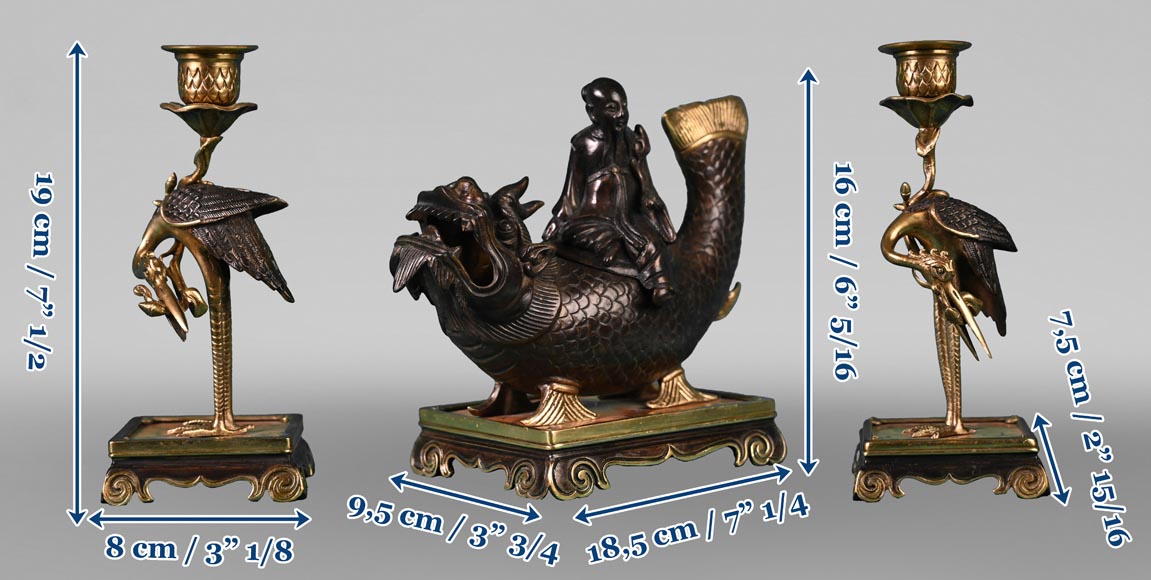 Ferdinand DUVINAGE (attribué à), Ensemble japonisant composé d'un encrier et d'une paire de bougeoirs, vers 1867-1874 Ferdinand DUVINAGE (attribué à), Ensemble japonisant composé d'un encrier et d'une paire de bougeoirs, vers 1867-1874-9