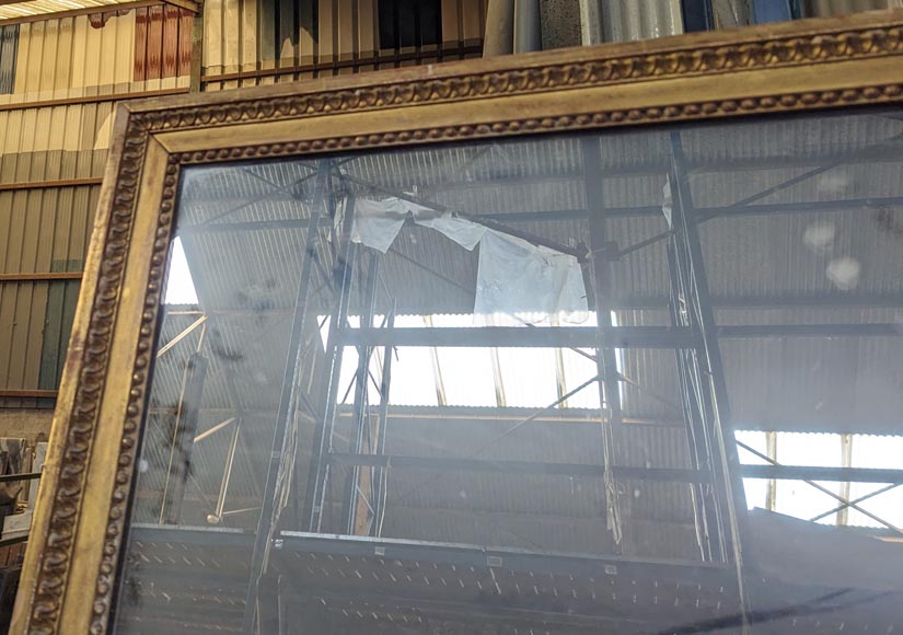 Grand trumeau doré de style Louis XVI, miroir en deux parties Grand trumeau doré de style Louis XVI, miroir en deux parties-1