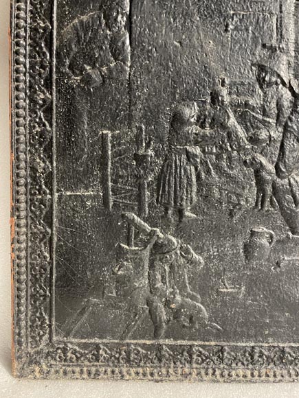 Plaque de cheminée au décor de scène paysanne Plaque de cheminée au décor de scène paysanne-2