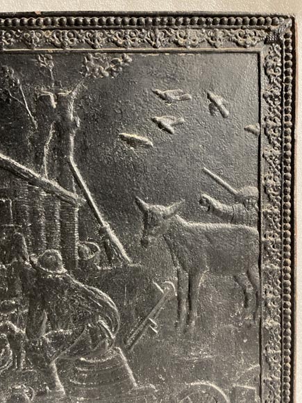 Plaque de cheminée au décor de scène paysanne Plaque de cheminée au décor de scène paysanne-3