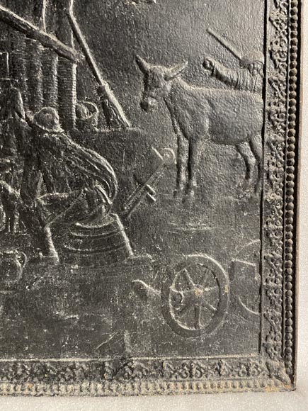 Plaque de cheminée au décor de scène paysanne Plaque de cheminée au décor de scène paysanne-4