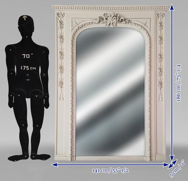 Trumeau de style Louis XVI au miroir arrondi et décoré d'un ruban Trumeau de style Louis XVI au miroir arrondi et décoré d'un ruban-6