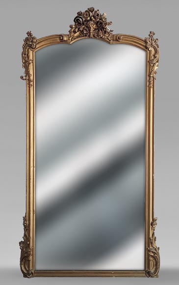 Trumeau de style Napoléon décoré d'un bouquet de fleurs, peinture doré  Trumeau de style Napoléon décoré d'un bouquet de fleurs, peinture doré -0