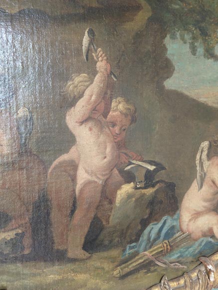 Trumeau doré d'époque Louis XV avec appliques et décoré d'une peinture Trumeau doré d'époque Louis XV avec appliques et décoré d'une peinture-3