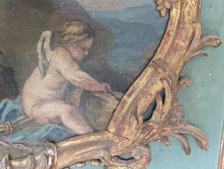 Trumeau doré d'époque Louis XV avec appliques et décoré d'une peinture Trumeau doré d'époque Louis XV avec appliques et décoré d'une peinture-4