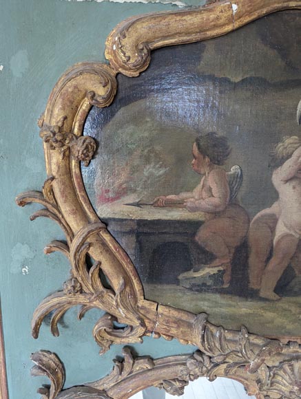 Trumeau doré d'époque Louis XV avec appliques et décoré d'une peinture Trumeau doré d'époque Louis XV avec appliques et décoré d'une peinture-5