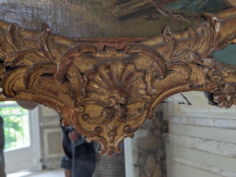 Trumeau doré d'époque Louis XV avec appliques et décoré d'une peinture Trumeau doré d'époque Louis XV avec appliques et décoré d'une peinture-6
