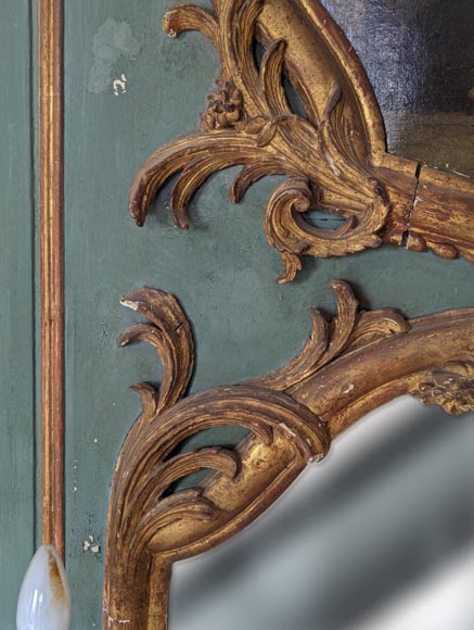 Trumeau doré d'époque Louis XV avec appliques et décoré d'une peinture Trumeau doré d'époque Louis XV avec appliques et décoré d'une peinture-7