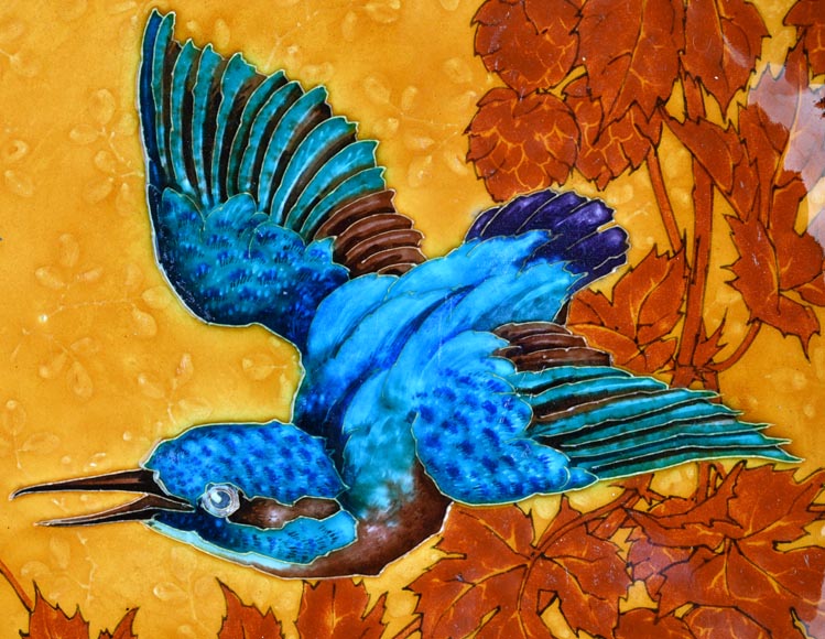 O. Milon, Émile Diffloth, Plat d’ornement au colibri, fin du XIXe siècle O. Milon, Émile Diffloth, Plat d’ornement au colibri, fin du XIXe siècle-1