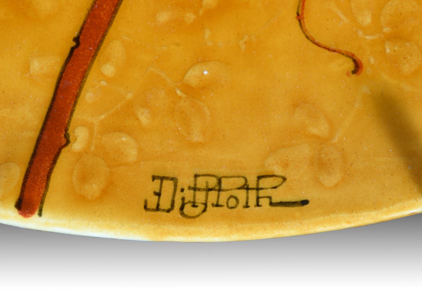 O. Milon, Émile Diffloth, Plat d’ornement au colibri, fin du XIXe siècle O. Milon, Émile Diffloth, Plat d’ornement au colibri, fin du XIXe siècle-6