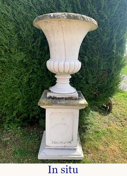 Paire de vase Médicis en marbre blanc, 1980 Paire de vase Médicis en marbre blanc, 1980-2