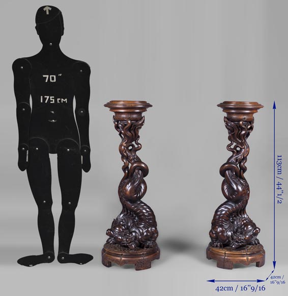 Maison des Bambous de Perret et Vibert (attribué à) - Paire de sellettes japonisantes à décor de dragons Maison des Bambous de Perret et Vibert (attribué à) - Paire de sellettes japonisantes à décor de dragons-11