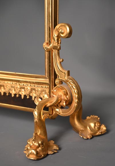 Pare étincelle de style Napoléon III au masque de femme et guirlande de fleurs en bronze doré et verre Pare étincelle de style Napoléon III au masque de femme et guirlande de fleurs en bronze doré et verre-8