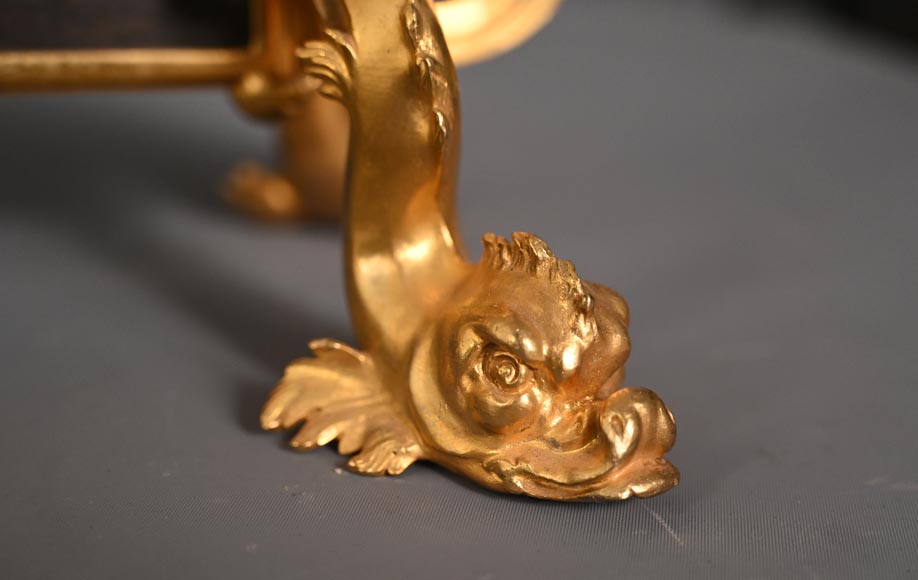 Pare étincelle de style Napoléon III au masque de femme et guirlande de fleurs en bronze doré et verre Pare étincelle de style Napoléon III au masque de femme et guirlande de fleurs en bronze doré et verre-9