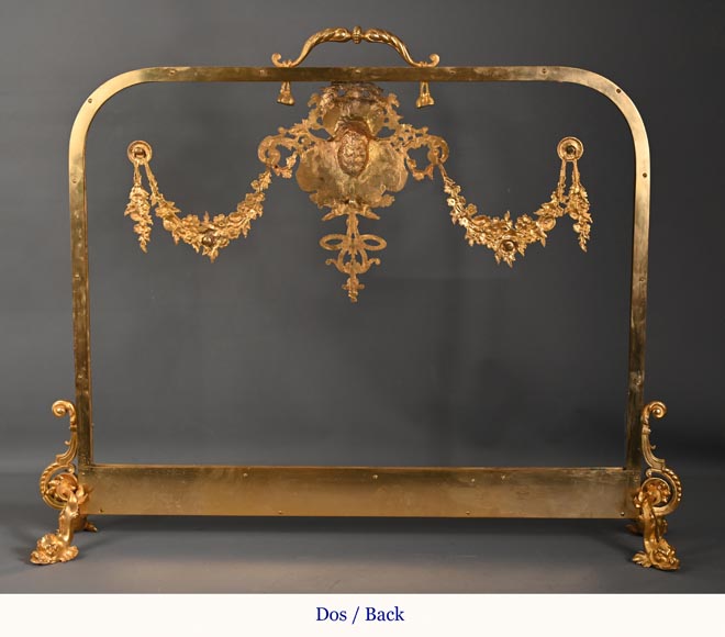 Pare étincelle de style Napoléon III au masque de femme et guirlande de fleurs en bronze doré et verre Pare étincelle de style Napoléon III au masque de femme et guirlande de fleurs en bronze doré et verre-10