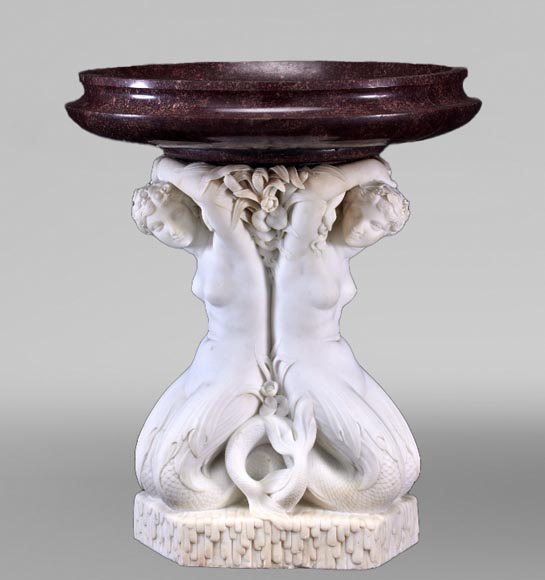 Jean-Jacques FEUCHÈRE (attribué à), Jardinière aux trois tritonnes en porphyre et en marbre, première moitié du XIXe siècle Jean-Jacques FEUCHÈRE (attribué à), Jardinière aux trois tritonnes en porphyre et en marbre, première moitié du XIXe siècle-5