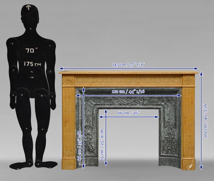 Cheminée de style Louis XVI en marbre jaune  Cheminée de style Louis XVI en marbre jaune -7