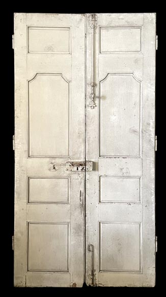 rande Double Porte Moulurée Ancienne en Bois Résineux, Peinture Sang de Bœuf rande Double Porte Moulurée Ancienne en Bois Résineux, Peinture Sang de Bœuf-1