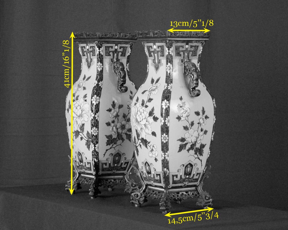 Maison Alphonse GIROUX et Charles FICQUENET : Paire de Vases japonisants Maison Alphonse GIROUX et Charles FICQUENET : Paire de Vases japonisants-4
