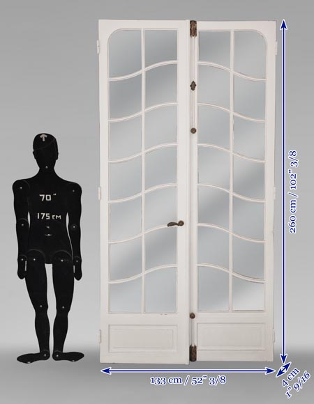 Paire de doubles portes de style Napoléon III à petits carreaux vitrés Paire de doubles portes de style Napoléon III à petits carreaux vitrés-13