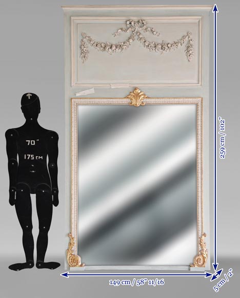 Trumeau de style Napoléon III en bois orné d'une guirlande de fleurs Trumeau de style Napoléon III en bois orné d'une guirlande de fleurs-9