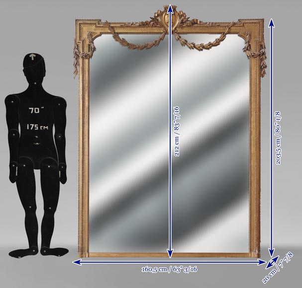 Grand trumeau doré de style Napoléon III à guirlande de laurier Grand trumeau doré de style Napoléon III à guirlande de laurier-8