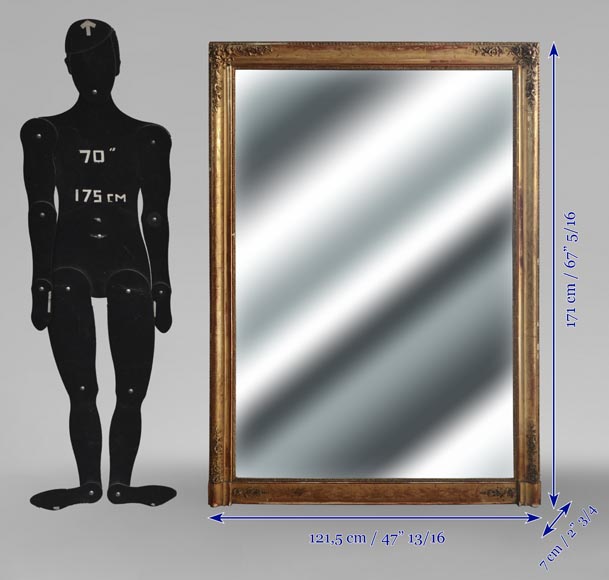 Trumeau doré d'époque Louis Philippe décoré de fleurs.  Trumeau doré d'époque Louis Philippe décoré de fleurs.-6