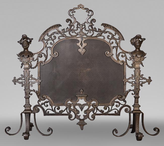 Pare-étincelle à heaumes en bronze, XIXe siècle Pare-étincelle à heaumes en bronze, XIXe siècle-0