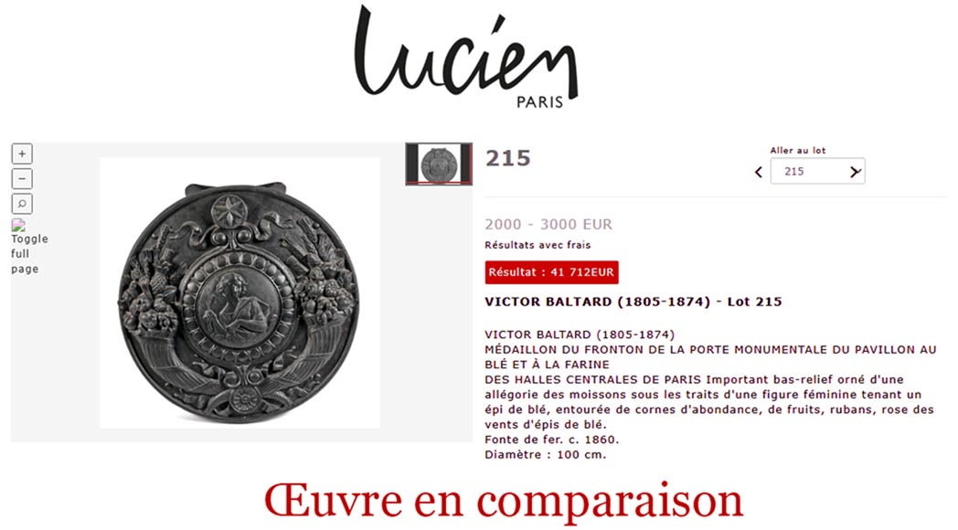 Victor BALTARD, Médaillon du Pavillon au blé et à la farine des Halles de Paris, vers 1860 Victor BALTARD, Médaillon du Pavillon au blé et à la farine des Halles de Paris, vers 1860-9