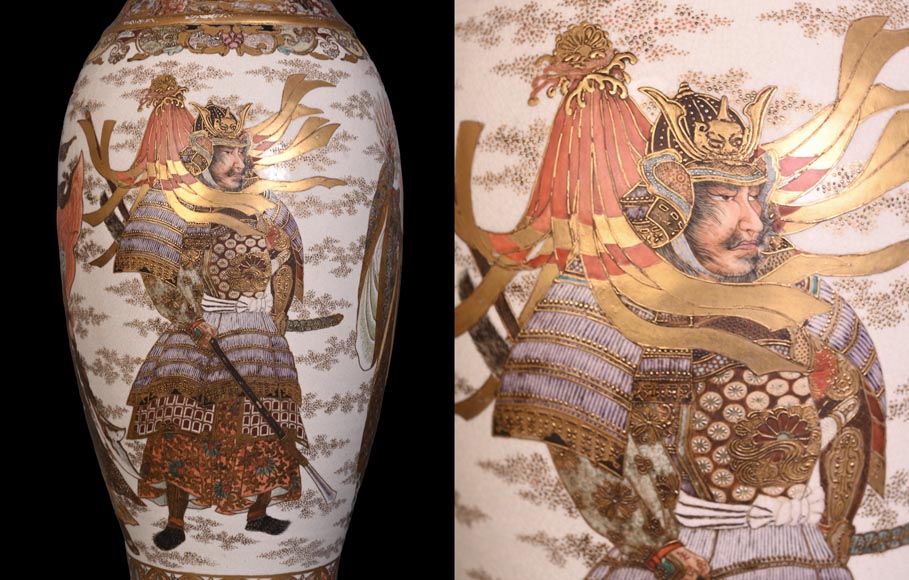 Paire de Lampes à Huile en Faïence de Satsuma et Globes en Opaline de Baccarat – Seconde Moitié du XIXe Siècle Paire de Lampes à Huile en Faïence de Satsuma et Globes en Opaline de Baccarat – Seconde Moitié du XIXe Siècle-10