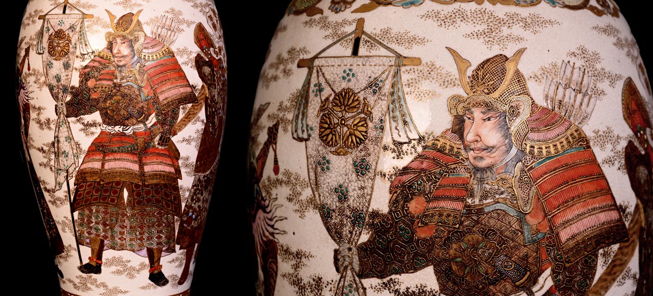 Paire de Lampes à Huile en Faïence de Satsuma et Globes en Opaline de Baccarat – Seconde Moitié du XIXe Siècle Paire de Lampes à Huile en Faïence de Satsuma et Globes en Opaline de Baccarat – Seconde Moitié du XIXe Siècle-11