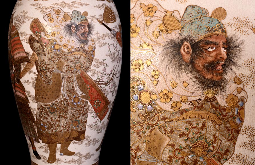 Paire de Lampes à Huile en Faïence de Satsuma et Globes en Opaline de Baccarat – Seconde Moitié du XIXe Siècle Paire de Lampes à Huile en Faïence de Satsuma et Globes en Opaline de Baccarat – Seconde Moitié du XIXe Siècle-12