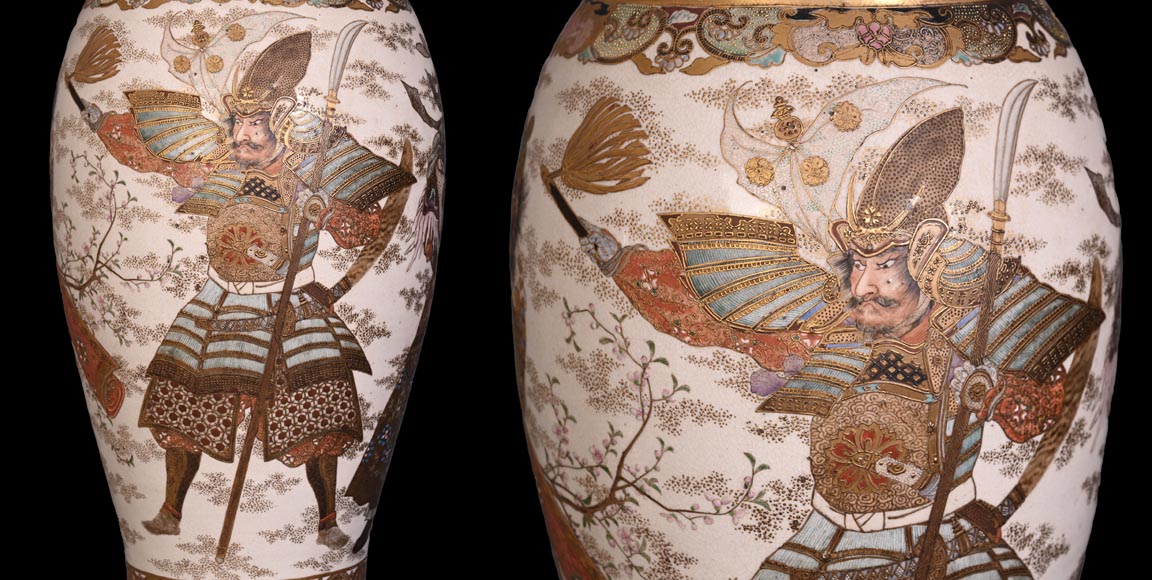 Paire de Lampes à Huile en Faïence de Satsuma et Globes en Opaline de Baccarat – Seconde Moitié du XIXe Siècle Paire de Lampes à Huile en Faïence de Satsuma et Globes en Opaline de Baccarat – Seconde Moitié du XIXe Siècle-13