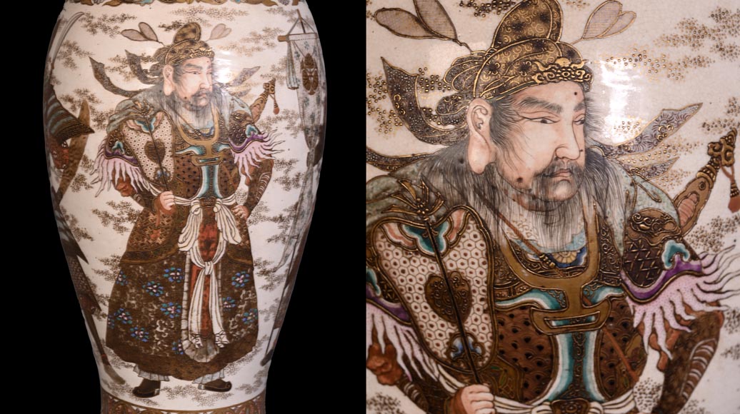 Paire de Lampes à Huile en Faïence de Satsuma et Globes en Opaline de Baccarat – Seconde Moitié du XIXe Siècle Paire de Lampes à Huile en Faïence de Satsuma et Globes en Opaline de Baccarat – Seconde Moitié du XIXe Siècle-14