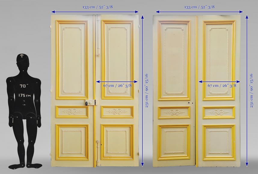 Paire de double porte de style Louis XVI en bois sculpté Paire de double porte de style Louis XVI en bois sculpté-14