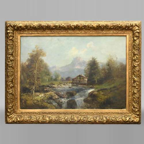 GODCHAUX – Panorama du cirque de Gavarnie, huile sur toile signée