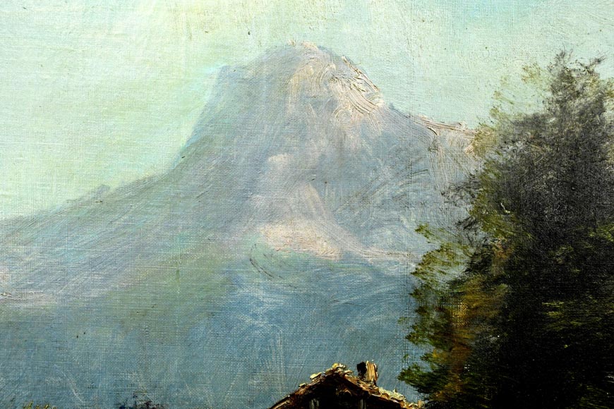 GODCHAUX – Panorama du cirque de Gavarnie, huile sur toile signée GODCHAUX – Panorama du cirque de Gavarnie, huile sur toile signée-3