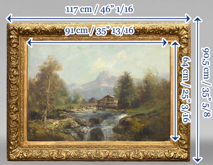 GODCHAUX – Panorama du cirque de Gavarnie, huile sur toile signée GODCHAUX – Panorama du cirque de Gavarnie, huile sur toile signée-10