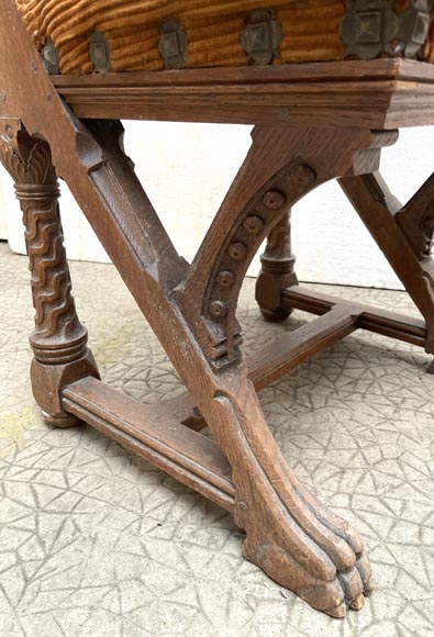 Eugène GRASSET (dessinateur) et FULGRAFF (ébéniste), série de 6 chaises en chêne sculpté, Paris, 1880–1885 Eugène GRASSET (dessinateur) et FULGRAFF (ébéniste), série de 6 chaises en chêne sculpté, Paris, 1880–1885-10