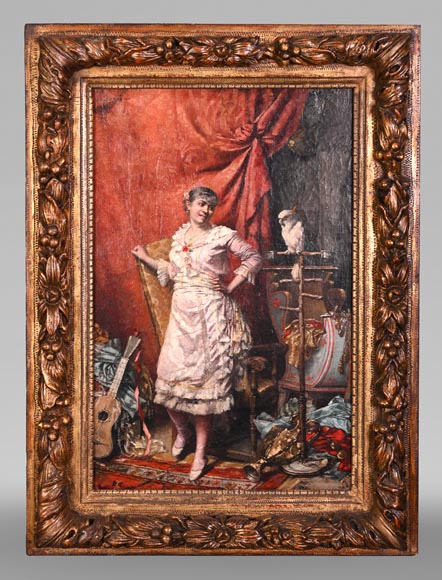 Jeune femme au cacatoès — Peinture de Joseph Henri CONDAMIN Jeune femme au cacatoès — Peinture de Joseph Henri CONDAMIN-0