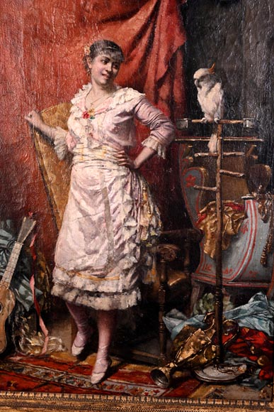 Jeune femme au cacatoès — Peinture de Joseph Henri CONDAMIN Jeune femme au cacatoès — Peinture de Joseph Henri CONDAMIN-1